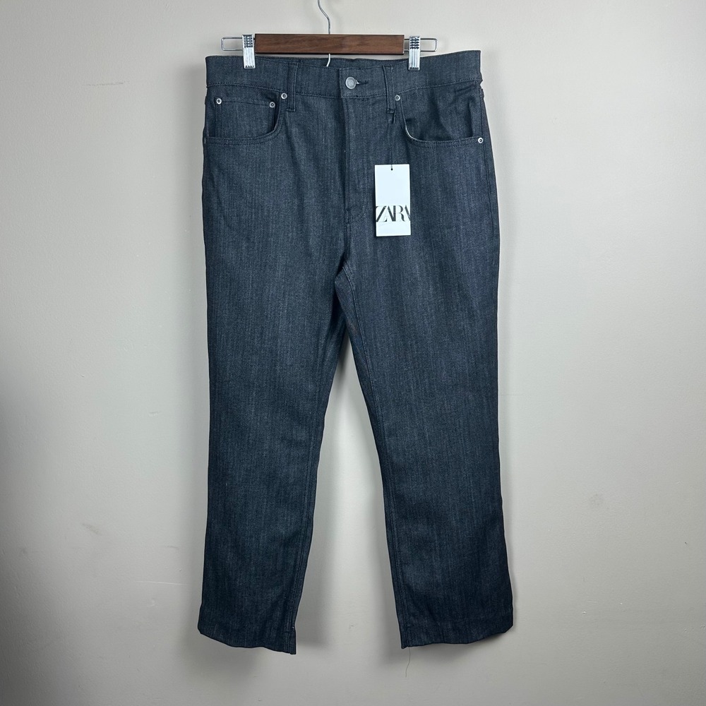 Zara Signature Denim Bootcut Cropped Jeans Women's 12 Anthracite High Rise NWT